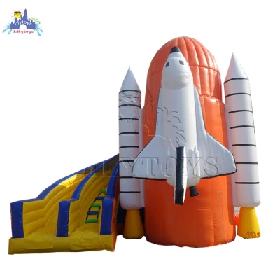 로켓 테마의 야외 풍선 슬라이드가 있는 대형 바운서